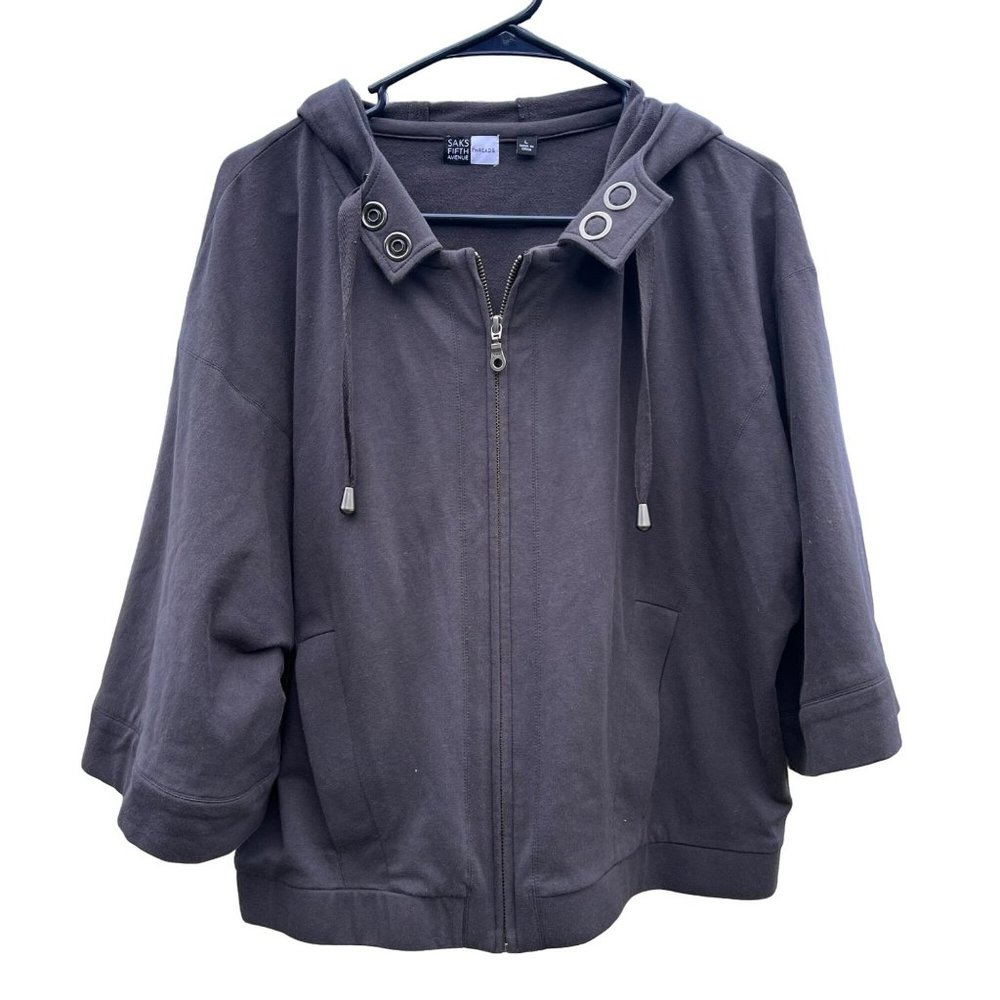 Saks fifth avenue full zip large black short sleeve hoodie